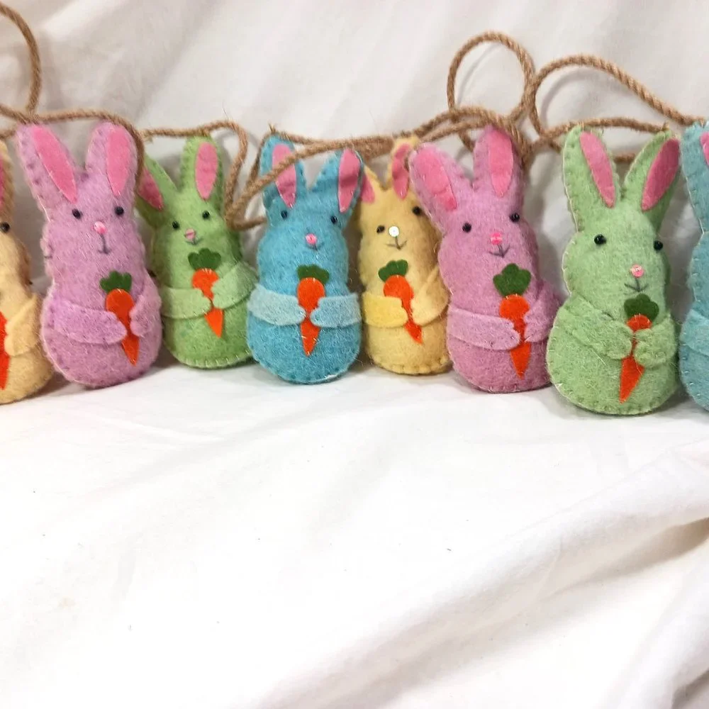 Cottontail Lane Wool Felt Twine Easter Garland Bunny Rabbits Stuffed Pastel 6ft